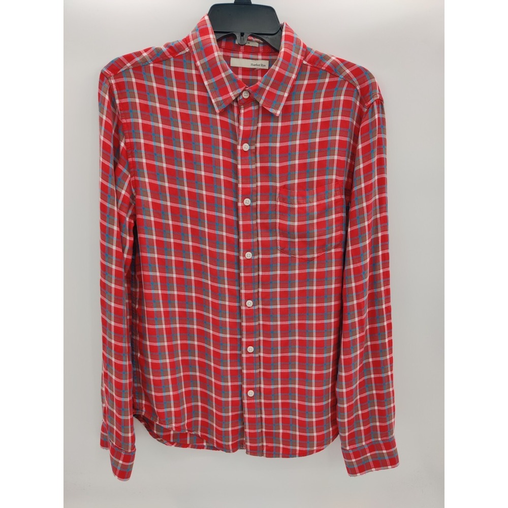 Hawker Rye Mens Slim Fit Modal Plaid Button‎ Down Shirt Red Olive Aqua Size Med